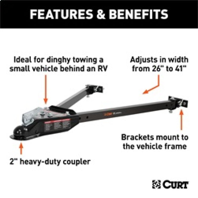 RockJock Curt Tow Bar with Adjustable Width Arms Car Mount 2in Ball 5000lbs