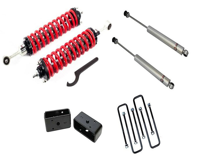1-4 Inch Adjustable Coilovers 3 Inch Rear Lift Block and U-bolts Rear Shocks 07-21 Toyota Tundra Freedom Off-Road