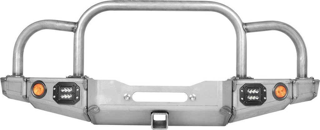 86-95 Suzuki Samurai Front Bumpers - 0-1 Inch Winch Plate Short Ends with Stubby Ends Grill and Headlight Guard Bare Low Range Off Road
