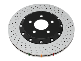 DBA 2022+ Volkswagen Golf R Mk8 Serie 5000 Rotor de freno delantero de 2 piezas con perforación cruzada y hoyuelos