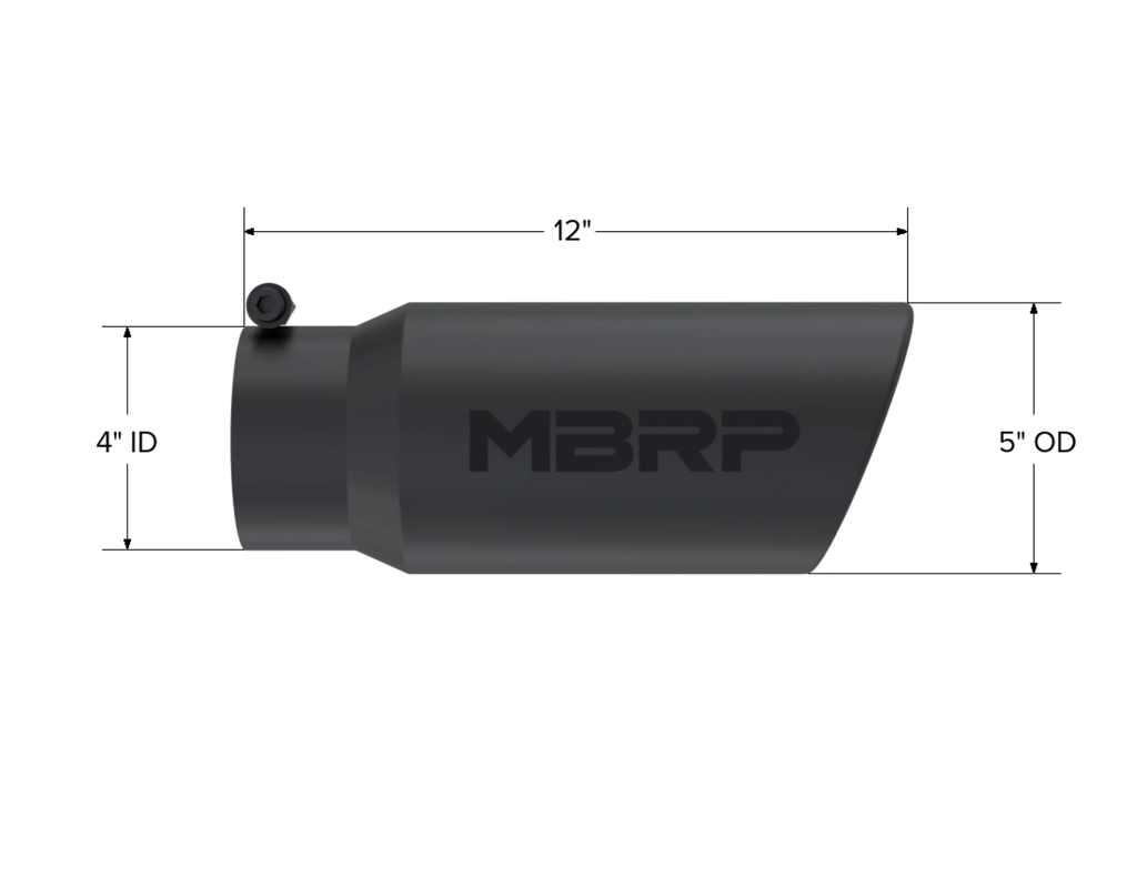 MBRP 4-Inch Inlet, Black-Coated T304 Stainless Steel, Single Wall, Rolled Angle Cut, 5-Inch Outlet Tip, T5051BLK