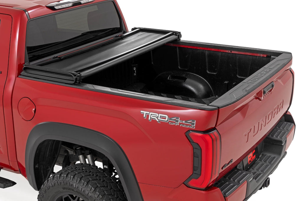 Soft Tri-Fold Bed Cover 5 Foot 7 Inch Bed with and w/o OE Rail Toyota Tundra (22-26) Rough Country
