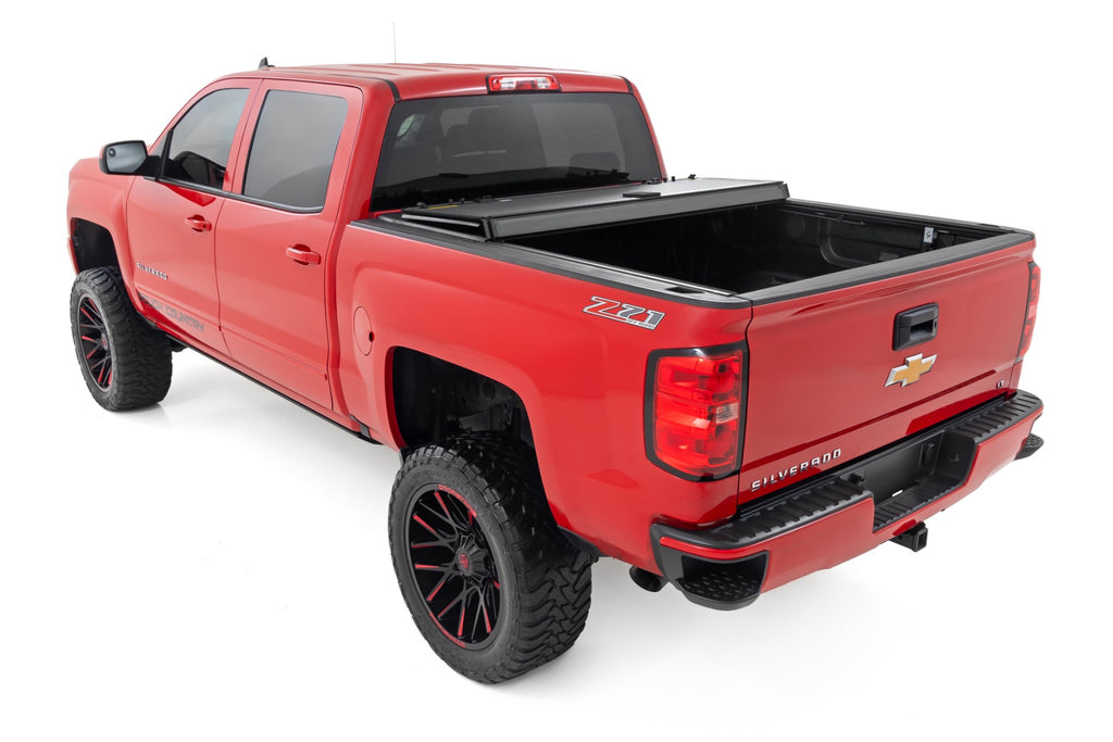 Hard Tri-Fold Flip Up Bed Cover 6 Foot 7 Inch Bed Rail Cap Silverado/Sierra 1500/2500HD/3500HD (14-19) Rough Country