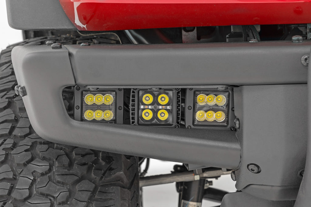 LED Light Kit Fog Mount Triple 2 Inch Black Pair Spot Ford Bronco (21-25) Rough Country