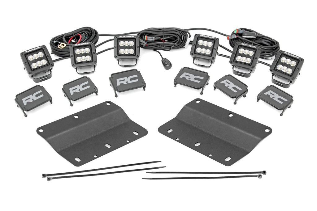 LED Light Kit Fog Mount Triple 2 Inch Black Pair Flood Ford Bronco (21-25) Rough Country