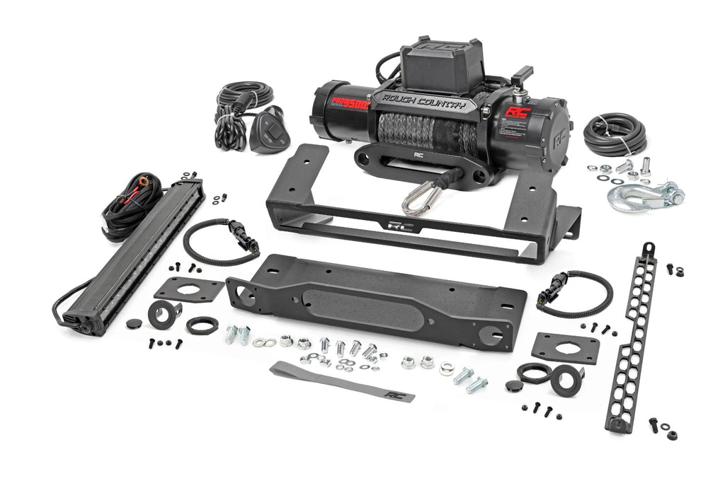 High Winch Mount All Models 9500S 20 Inch Black Single Row LED White DRL Ford Bronco (21-25) Rough Country