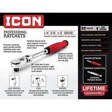 Cargar imagen en el visor de la galería, ICON 1/4 in. Drive Professional 90 Tooth Comfort Grip Ratchet | R1SG | 56187
