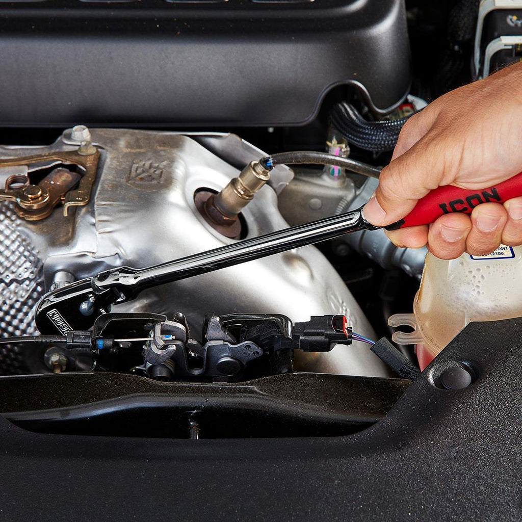 ICON 3/8 in. Drive Professional 90 Tooth Long Reach Flex Head Ratchet w/ Comfort Grip | R2LFG | 58590