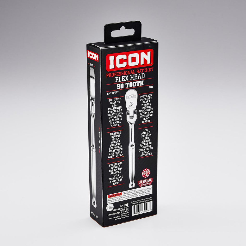 ICON 1/4 in. Drive Professional 90 Tooth Flex Head Ratchet | R1F | 64696