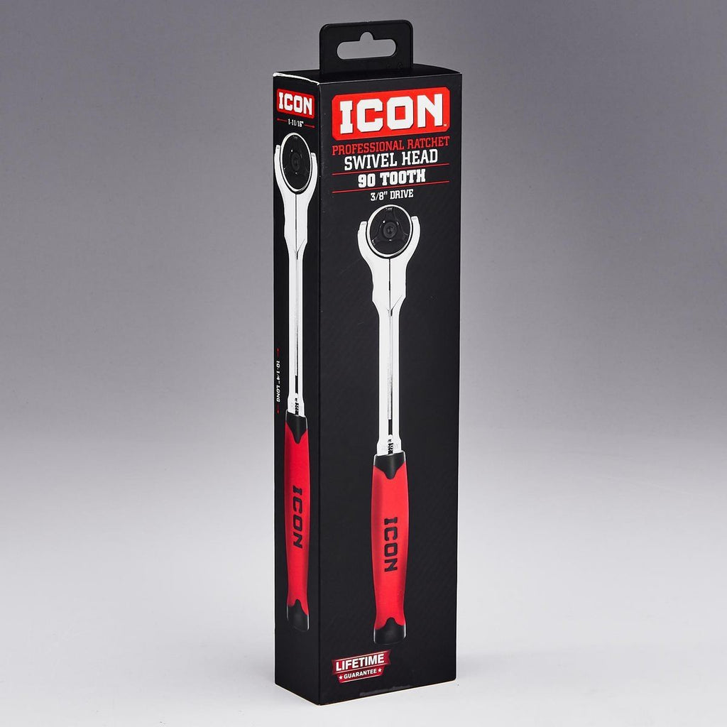 ICON 3/8 in. Drive Professional 90 Tooth Swivel Head Ratchet with Comfort Grip | R2SW | 64698