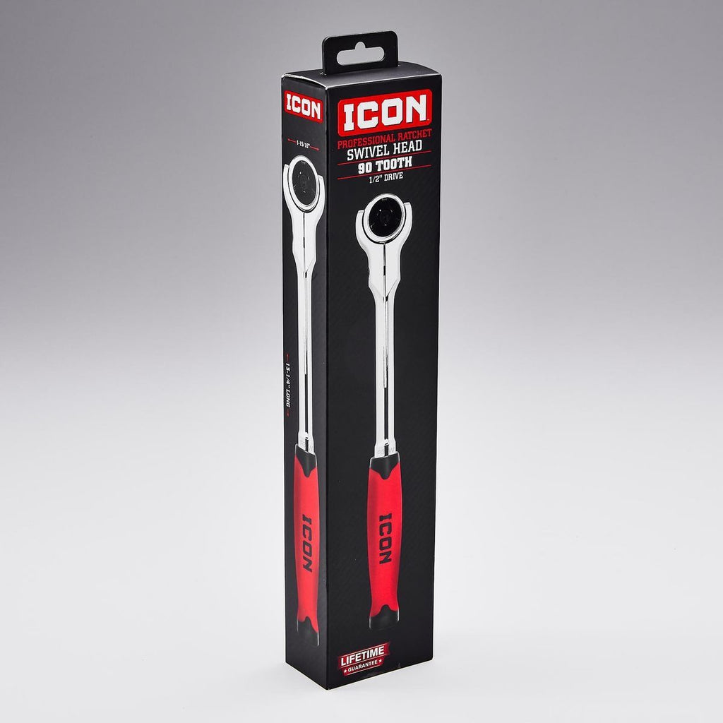 ICON 1/2 in. Drive Professional 90 Tooth Swivel Head Ratchet with Comfort Grip | R3SW | 64703