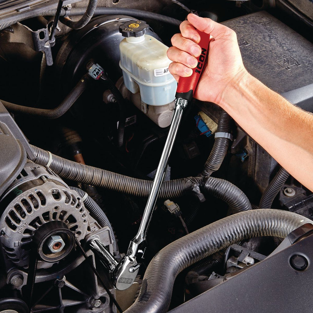 ICON 1/2 in. Drive Professional 90 Tooth Long Reach Flex Head Ratchet w/ Comfort Grip | R3LFG | 64705