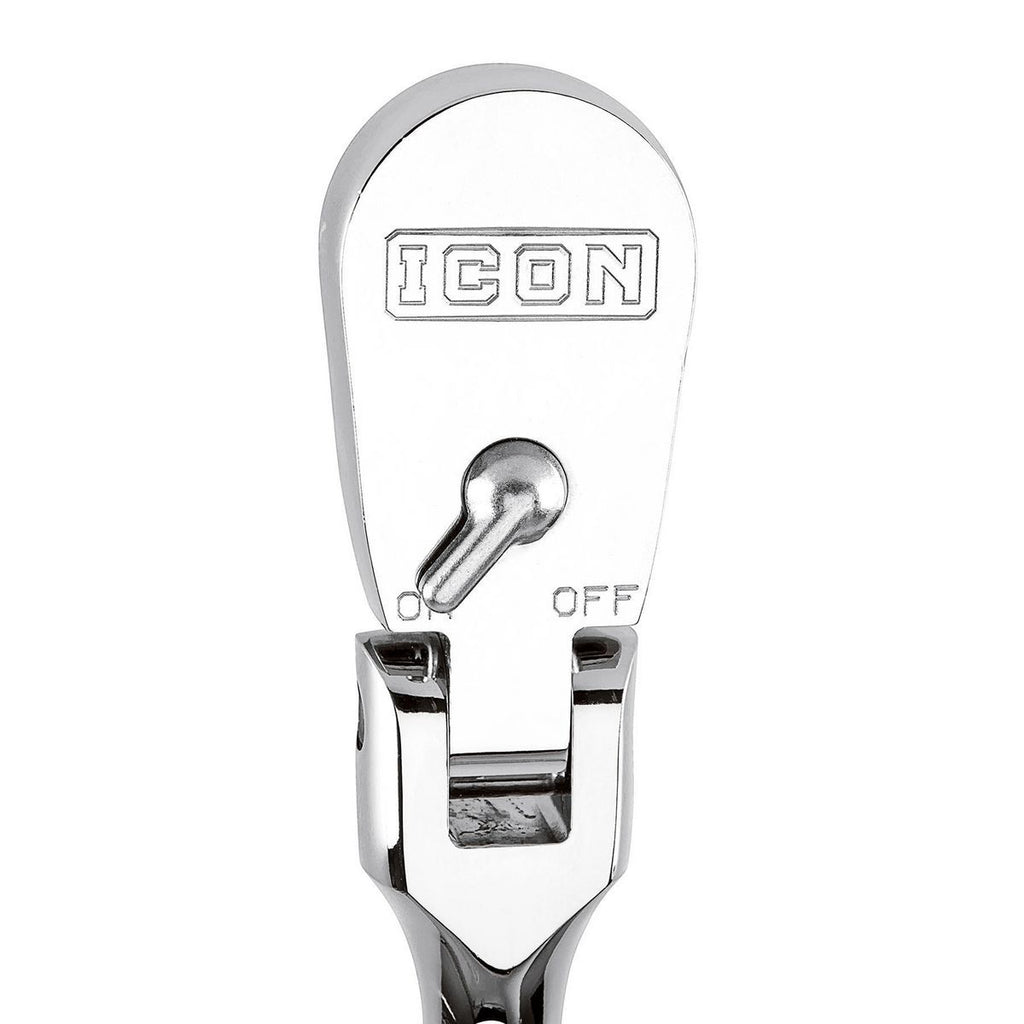 ICON 1/2 in. Drive Professional 90 Tooth Long Reach Flex Head Ratchet w/ Comfort Grip | R3LFG | 64705