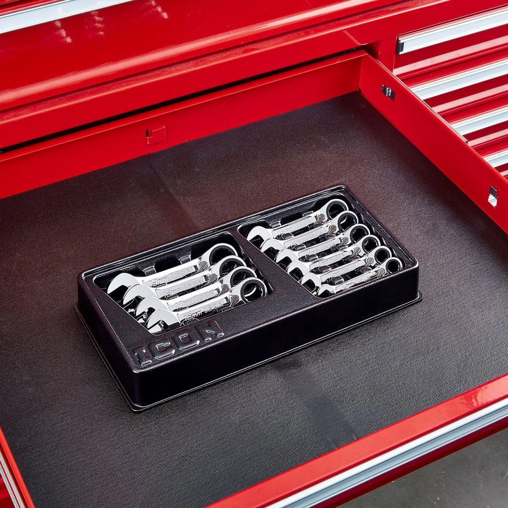 ICON Professional Stubby Metric Ratcheting Combination Wrench Set 10-Piece | WRSTM-10 | 64838