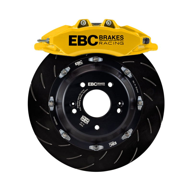 EBC Racing 2019+ Toyota GR Supra Pinzas Apollo-6 amarillas Rotores de 380 mm Kit de freno delantero grande