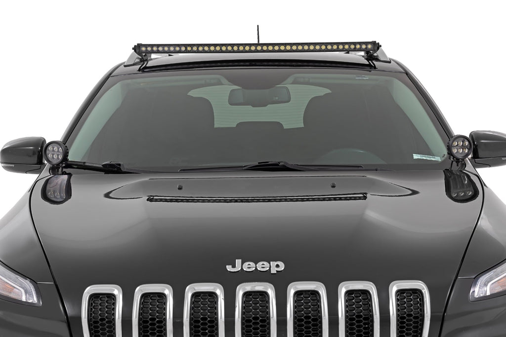 LED Light Kit Roof Mount 40 Inch Black Single Row Jeep Cherokee KL (14-23) Rough Country