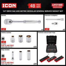 Cargar imagen en el visor de la galería, Icon 1/4 in. Drive Modular General Service Socket Set | S1SET-48 | 70311