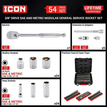 Cargar imagen en el visor de la galería, Icon 3/8 in. Drive Modular General Service Socket Set | M25400 | 70469