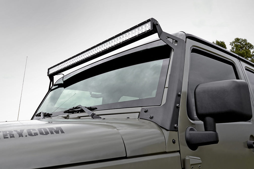 LED Light Windshield Mnt 50 Inch Black Dual Row White DRL Jeep Wrangler JK (07-18) Rough Country