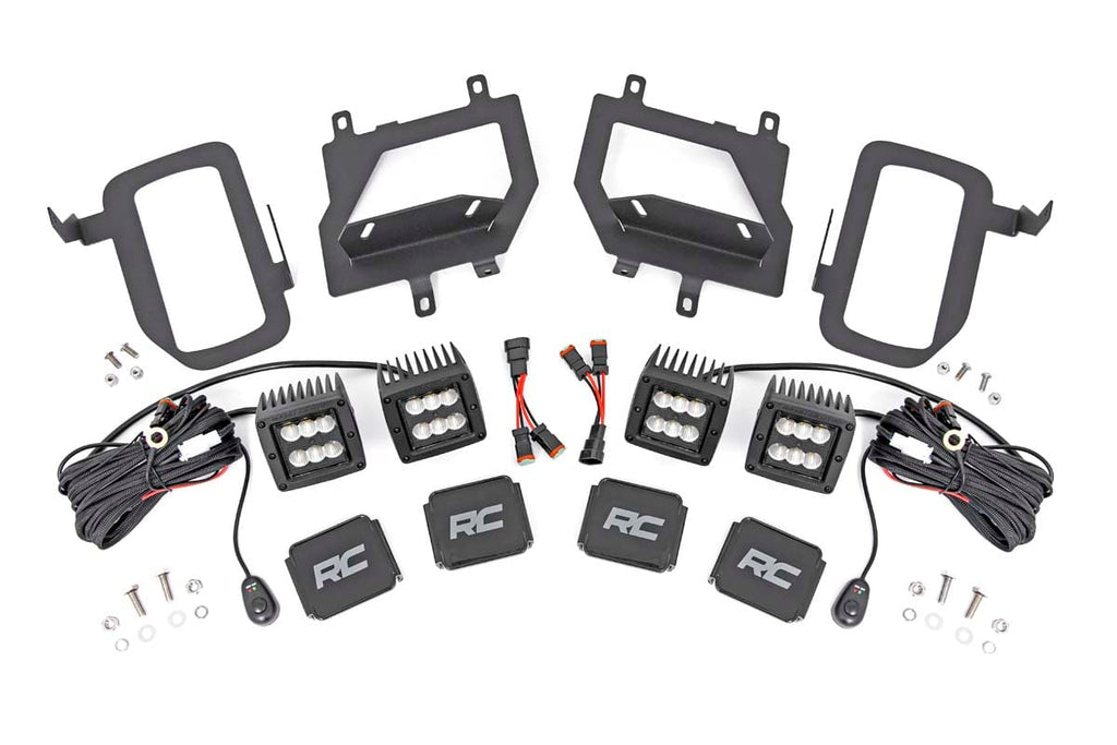 LED Light Kit Fog Mount Dual 2 Inch Black Pairs Spot/Flood Ford F-150 (15-17) Rough Country