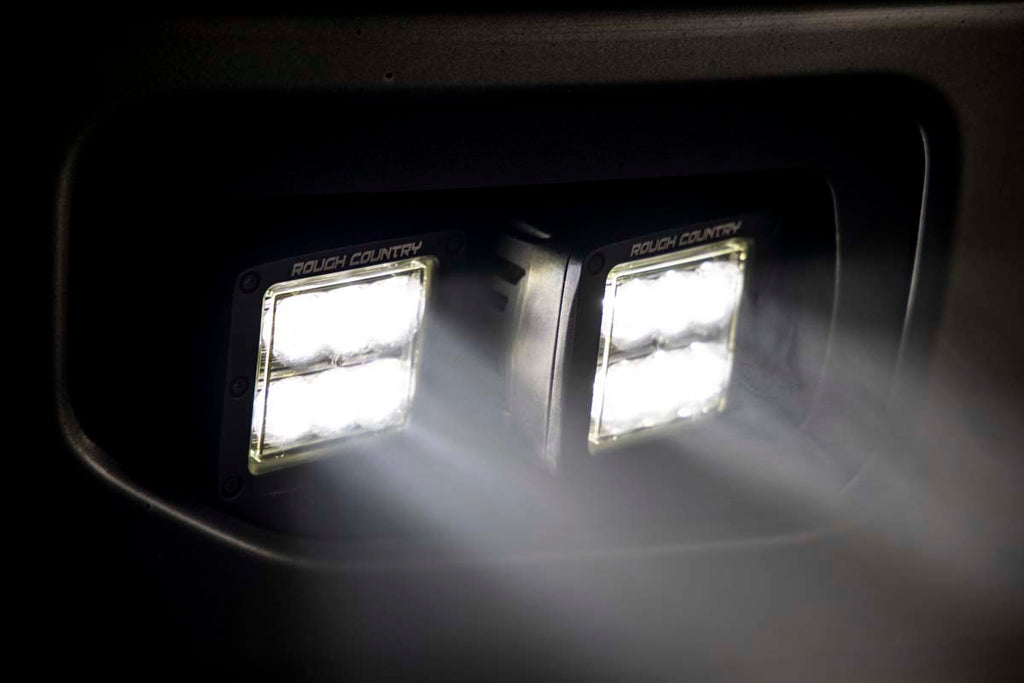 LED Light Kit Fog Mount Dual 2 Inch Black Pairs Spot/Flood Ford F-150 (15-17) Rough Country