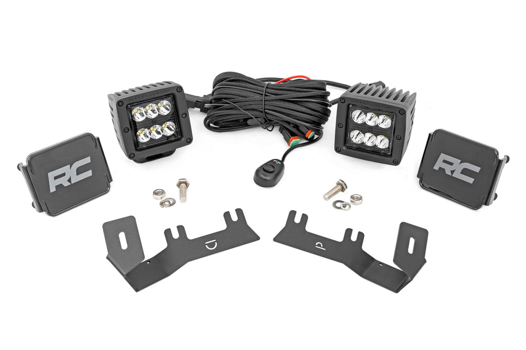 LED Ditch Light Kit 2in Black Pair Spot Silverado/Sierra 1500 (14-18 & Classic) Rough Country