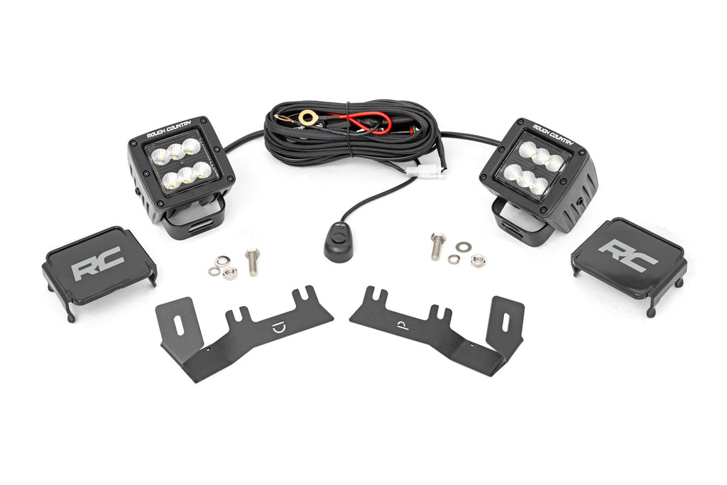 LED Ditch Light Kit 2in Black Pair Flood Silverado/Sierra 1500 (14-18 & Classic) Rough Country