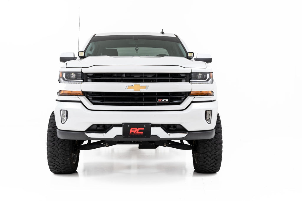 LED Ditch Light Kit 2in Black Pair White DRL Silverado/Sierra 1500 (14-18 & Classic) Rough Country