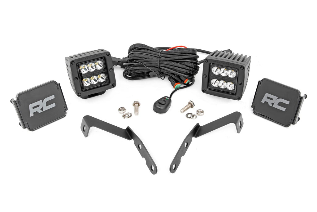 LED Light Kit Ditch Mount 2 Inch Black Pair Spot Chevy 1500 & Silverado/Sierra 2500HD/3500HD (07-14) Rough Country