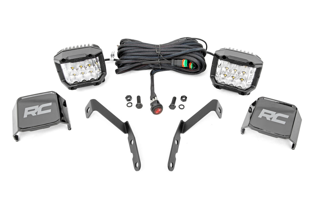 LED Light Kit Ditch Mount 3 Inch OSRAM Wide Chevy 1500 & Silverado/Sierra 2500HD/3500HD (07-14) Rough Country