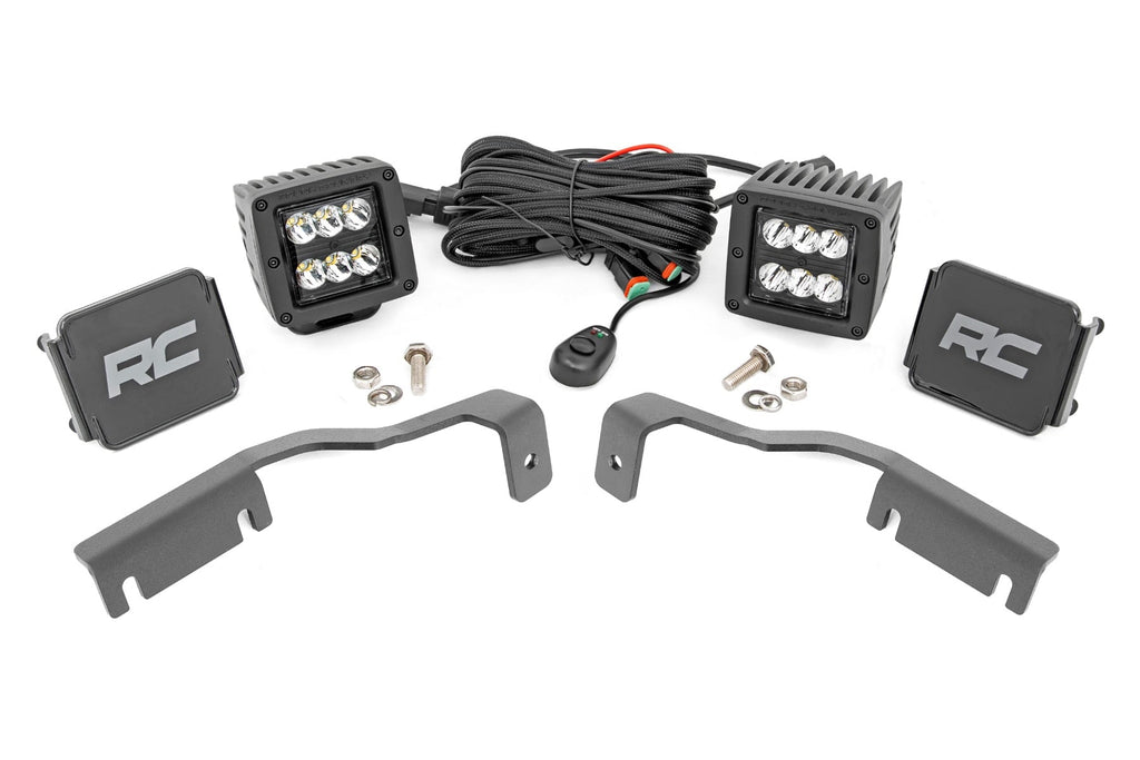 LED Light Kit Ditch Mount 2 Inch Black Pair Spot Nissan Frontier (22-26) Rough Country