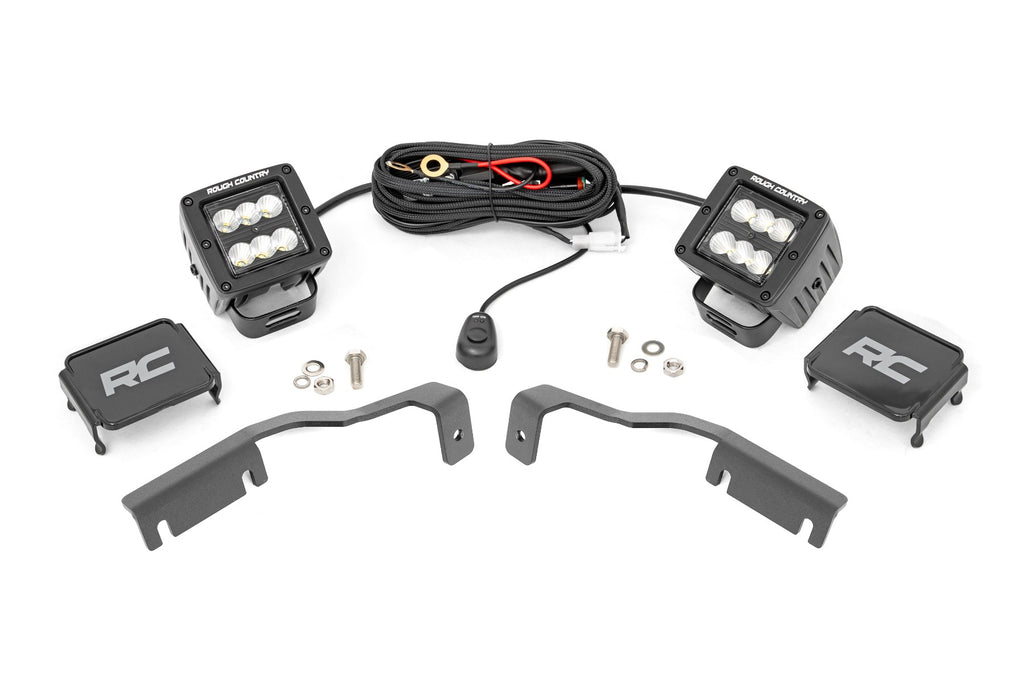 LED Light Kit Ditch Mount 2 Inch Black Pair Flood Nissan Frontier (22-26) Rough Country