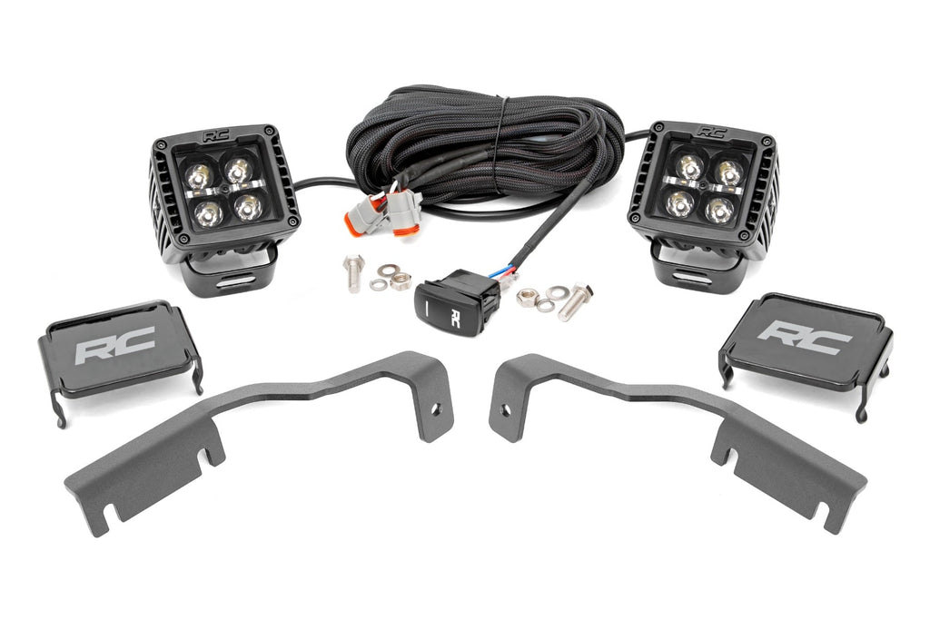 LED Light Kit Ditch Mount 2 Inch Black Pair White DRL Nissan Frontier (22-26) Rough Country