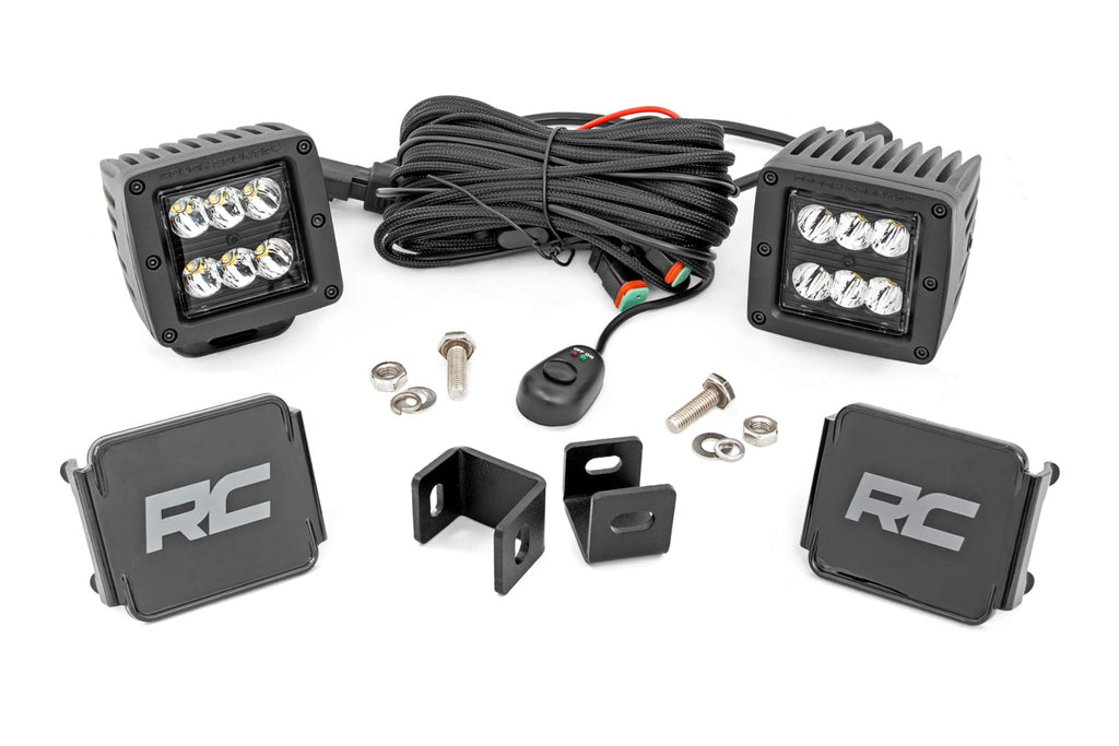 LED Light Kit Ditch Mount 2 Inch Black Pair Spot Toyota Tundra (22-26) Rough Country