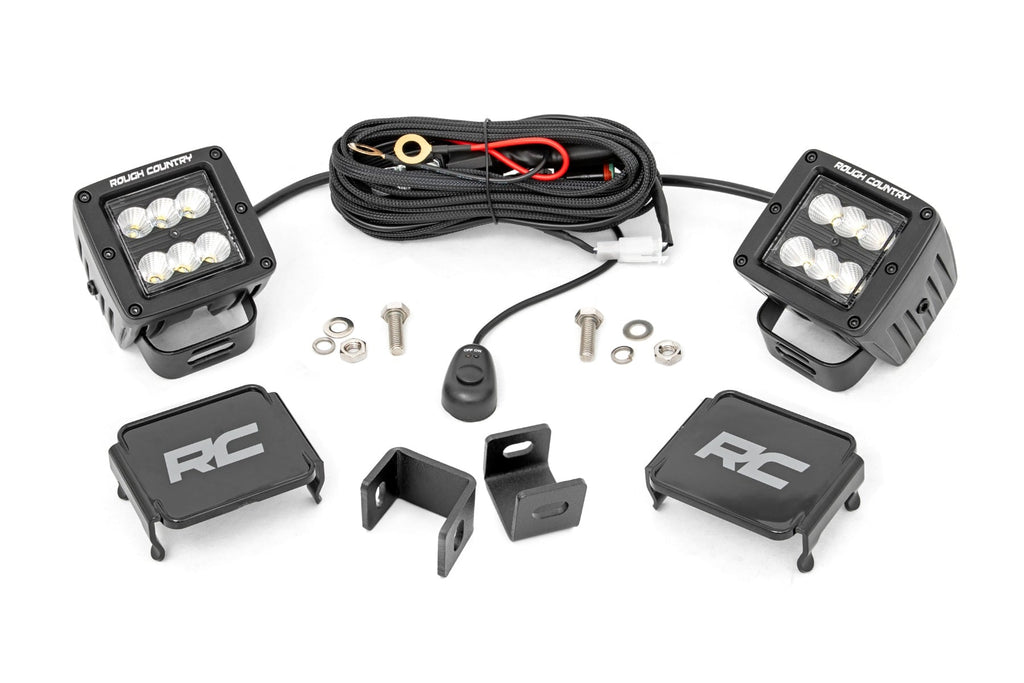 LED Light Kit Ditch Mount 2 Inch Black Pair Flood Toyota Tundra (22-26) Rough Country