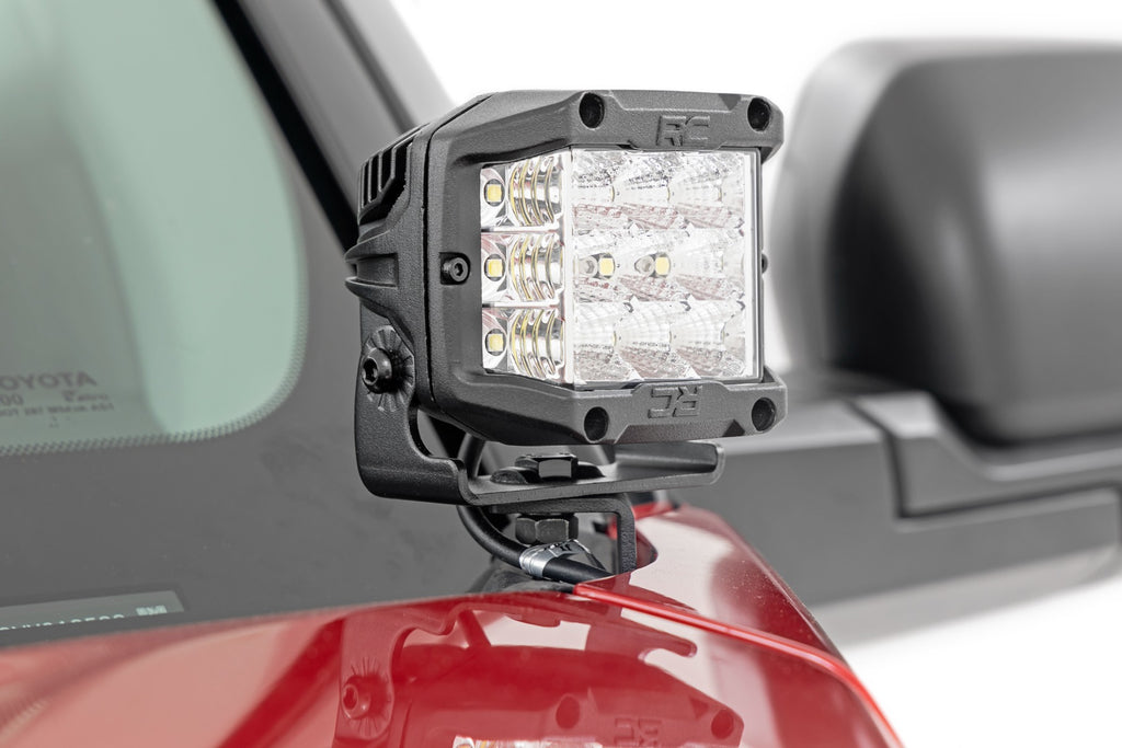 LED Light Kit Ditch Mount 2 Inch Black Pair Flood Toyota Tundra (22-26) Rough Country