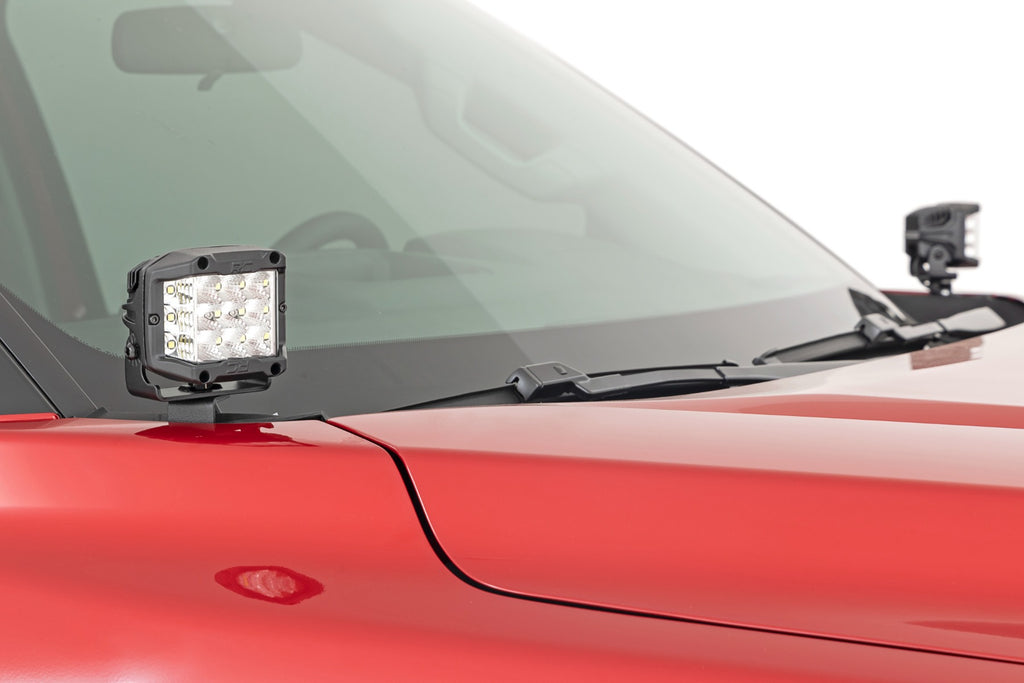 LED Light Kit Ditch Mount 2 Inch Black Pair Flood Toyota Tundra (22-26) Rough Country