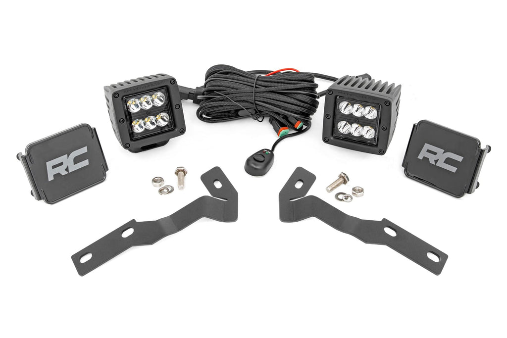 LED Light Kit Ditch Mount 2 Inch Black Pair Spot Toyota Tacoma (16-23) Rough Country