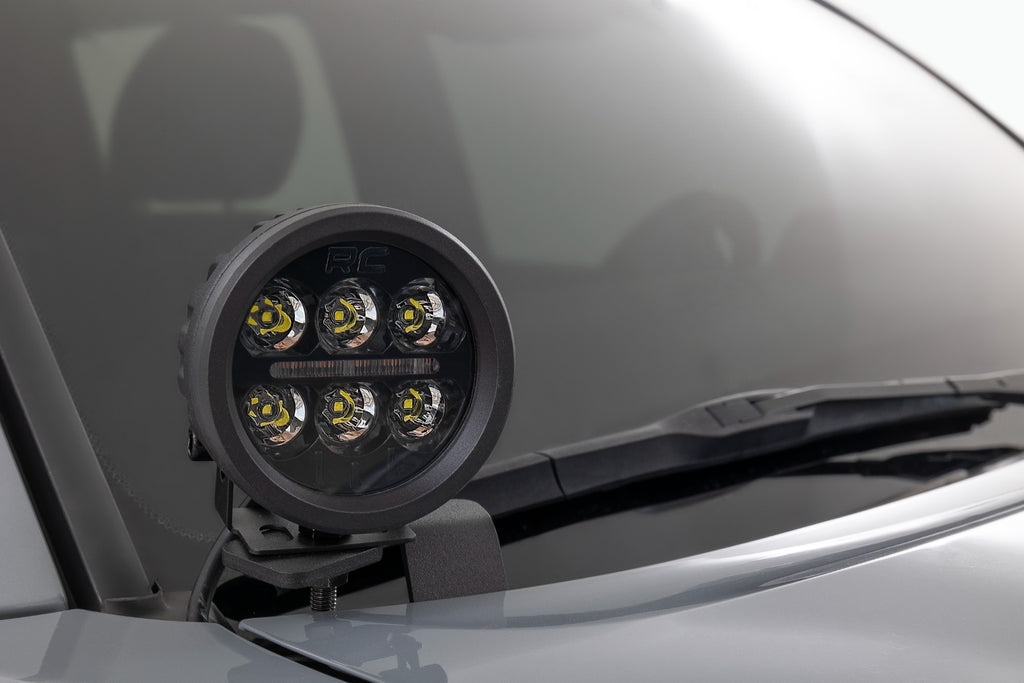 LED Light Kit Ditch Mount 2 Inch Black Pair White DRL Toyota Tacoma (16-23) Rough Country