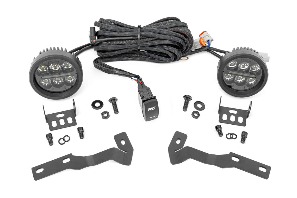 LED Light Kit Ditch Mount Black Series Round 3.5 Inch Amber DRL Toyota Tacoma (16-23) Rough Country