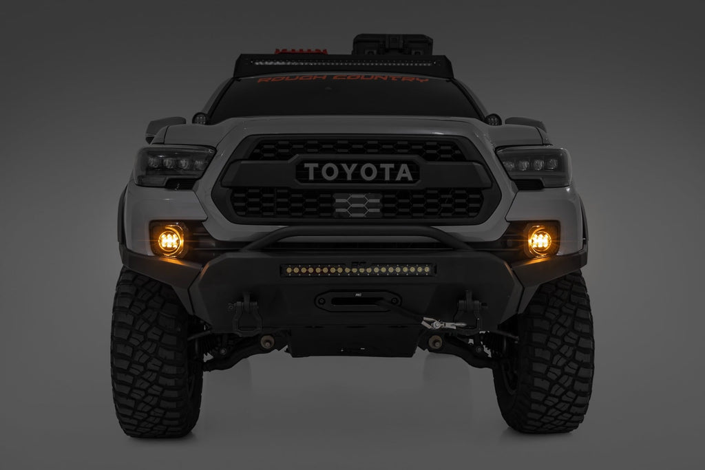 LED Fog Light Kit 3.5 Inch Round Black Series Amber DRL Toyota Tacoma (16-23) Rough Country