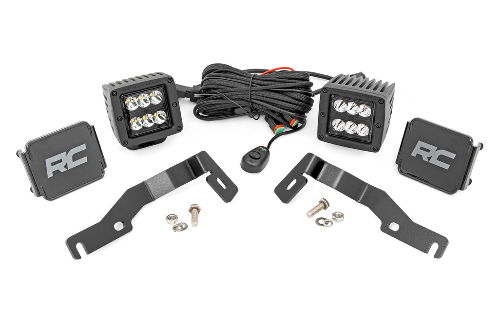 LED Light Kit Ditch Mount 2 Inch Black Pair Spot Toyota Tacoma (24-26) Rough Country
