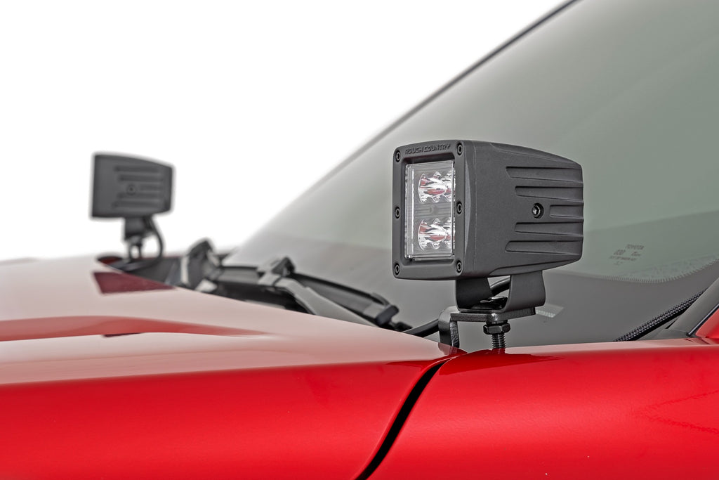 LED Light Kit Ditch Mount 2 Inch Black Pair Spot Toyota Tacoma (24-26) Rough Country