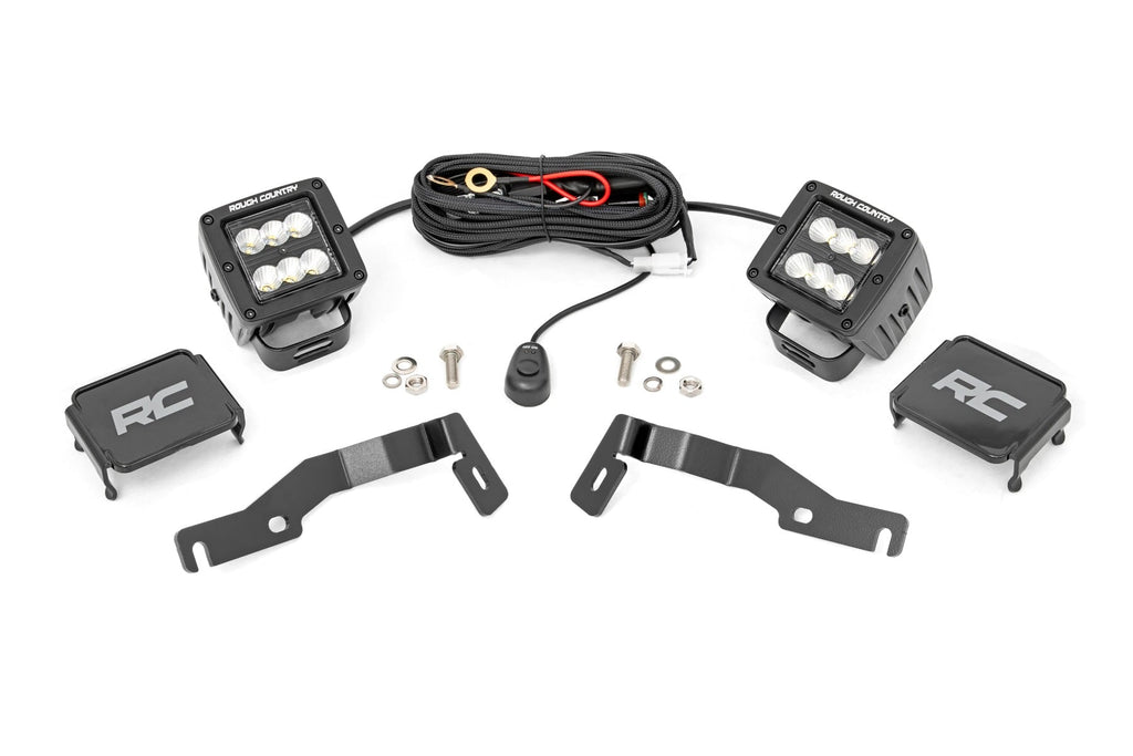 LED Light Kit Ditch Mount 2 Inch Black Pair Flood Toyota Tacoma (24-26) Rough Country