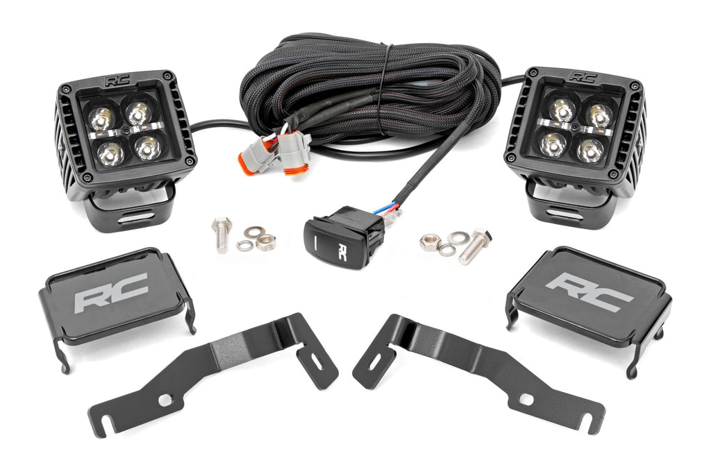 LED Light Kit Ditch Mount 2 Inch Black Pair White DRL Toyota Tacoma (24-26) Rough Country