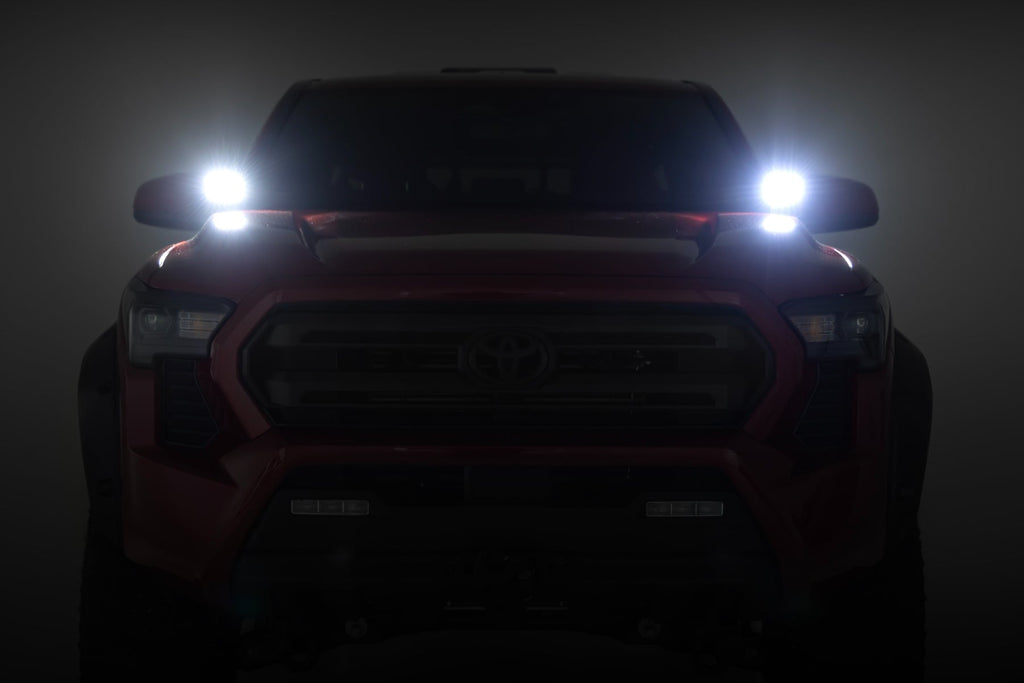 LED Light Kit Ditch Mount 2 Inch Black Pair White DRL Toyota Tacoma (24-26) Rough Country