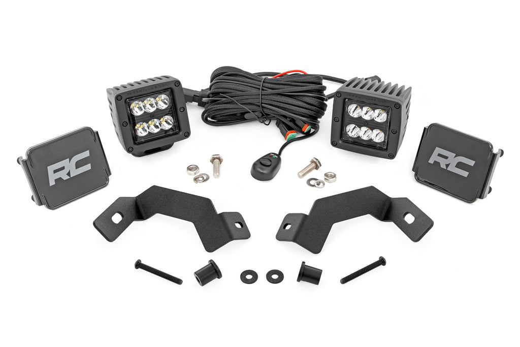 LED Light Kit Ditch Mount 2 Inch Black Pair Spot Toyota Land Cruiser (24-26) Rough Country