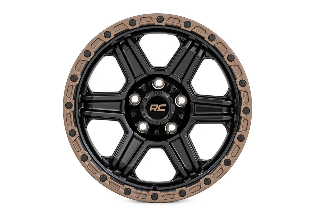 79 Series Wheel One-Piece Semi Gloss Black w/Bronze Ring 18x9 6x135 -12mm Rough Country