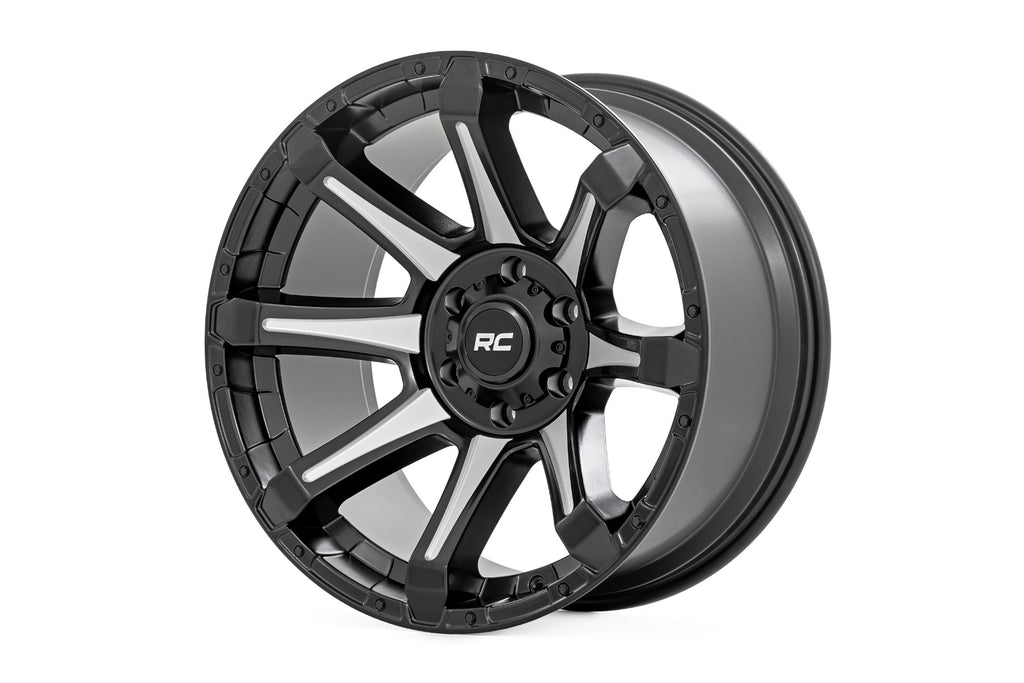 81 Series Wheel One-Piece Semi Gloss Black w/machined spokes 20x9 8x180 0mm Rough Country