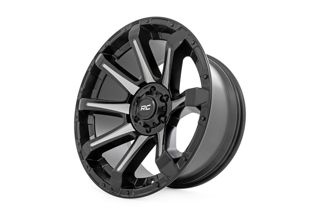 81 Series Wheel One-Piece Semi Gloss Black w/machined spokes 20x10 6x5.5 -19 Rough Country